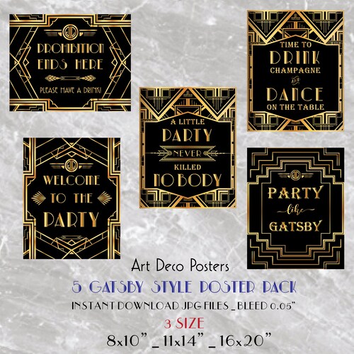 Printable Gatsby 12 Poster Pack Printable Wedding &amp; Birthday - Etsy