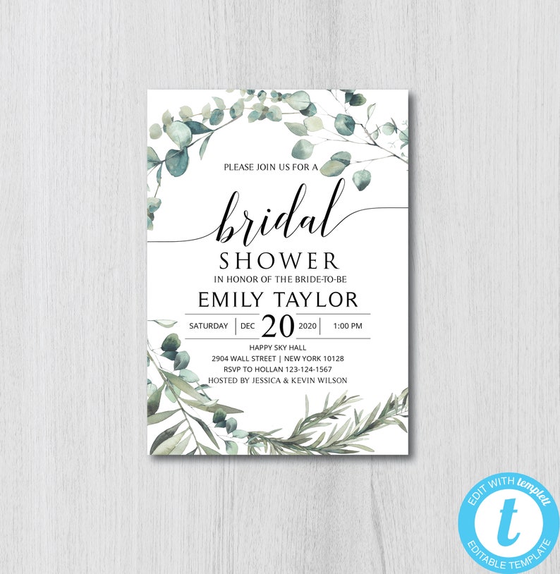 Eucalyptus Bridal Shower Invite Greenery Succulent Bridal Shower Invitation Instant Download DIY Printable Editable F1039