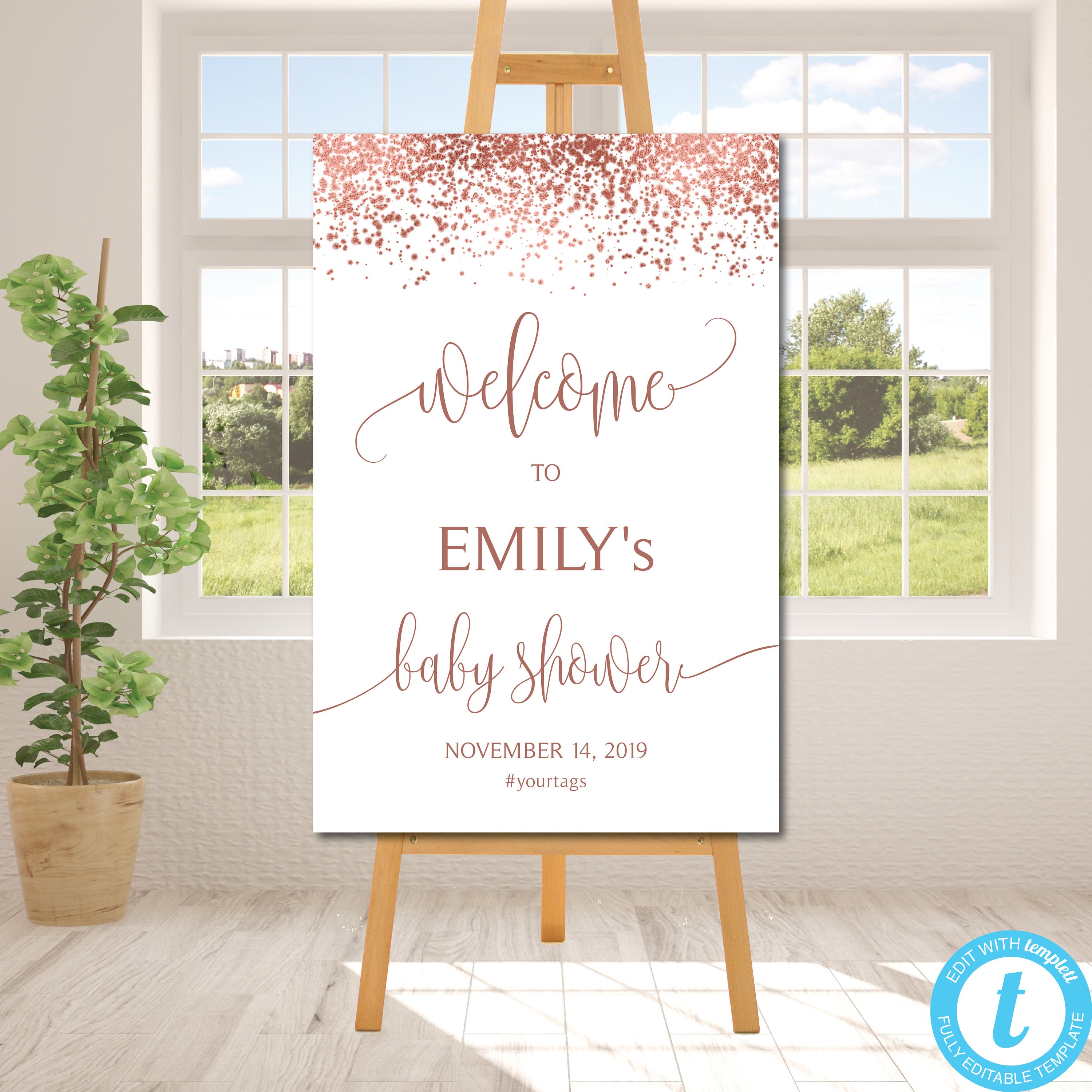 Printable Welcome Poster Welcome Board Downloadable Custom Rose Gold Blush Watercolour Welcome Sign Welcome to our Wedding Sign Peach