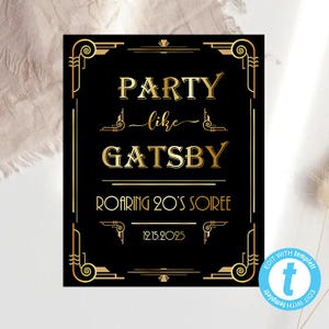 Great Gatsby Art Deco Party Like Gatsby Template Editable Sign, Art Deco Roaring 20s Sign | Instant Download DIY Printable Editable Templett