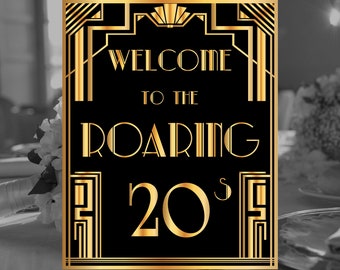 Great Gatsby Welcome Poster, Roaring Twenties, New Years Eve & Birthday, Printable Party Decor, Gold Party Sign, Printable Party Poster