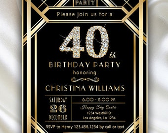 Überraschungs-Party Einladung, Great Gatsby Art Deco Elegant 30er 40er 50er 80er 90er Geburtstag | Sofortiger Download DIY druckbare bearbeitbare