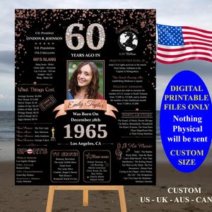 Cartel del 60 cumpleaños, eventos de 1965, cartel de 1965, nacido en 1965, cartel para recordar 1965, qué sucedió en 1965 / Descarga instantánea DIY imprimible P07