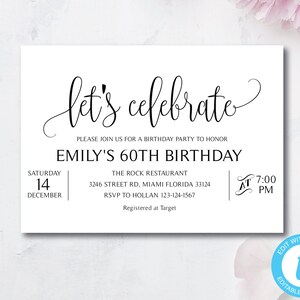 Elegante Let&#39;s Celebrate Einladung, Generische Party Einladung, Geburtstagseinladungen | Sofortiger Download DIY druckbare bearbeitbare | Templett
