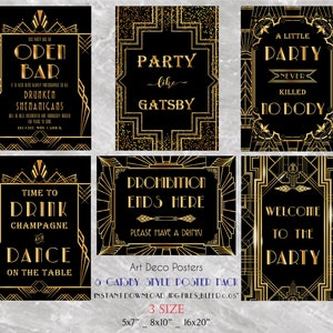 Printable Gatsby 6 Poster Pack - Printable Wedding & Birthday Party Art Deco 1920s Sign - 3 sizes of each design included INSTANT DOWNLOAD