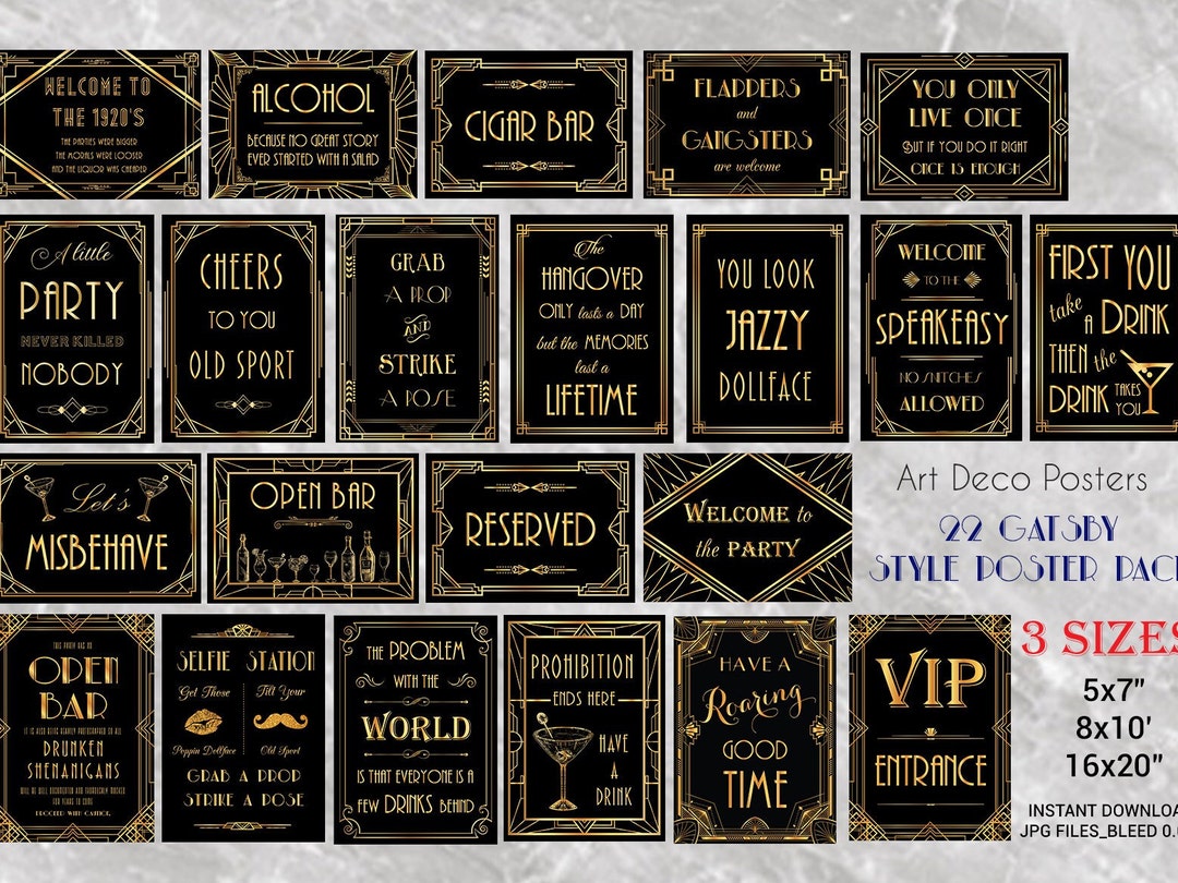 Printable Gatsby 22 Posters Pack Printable Wedding & Birthday Party Art