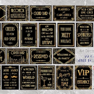 Printable Gatsby 22 Posters Pack - Printable Wedding & Birthday Party Art Deco 1920s Sign - 3 sizes of each design included INSTANT DOWNLOAD