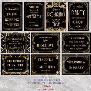 Printable Gatsby 10 Poster Pack - Printable Wedding & Birthday Party Art Deco 1920s Sign - 3 sizes of each design included INSTANT DOWNLOAD