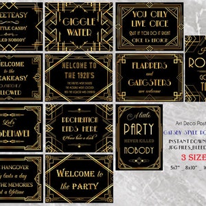 Printable Gatsby 12 Poster Pack - Printable Wedding & Birthday Party Art Deco 1920s Sign - 3 sizes of each design included INSTANT DOWNLOAD