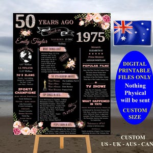1975 AUSTRALIA, Póster 50 cumpleaños, Póster 1975, Nacido en 1975, Letrero para recordar 1975, Qué pasó en 1975, Descarga instantánea DIY Imprimible10
