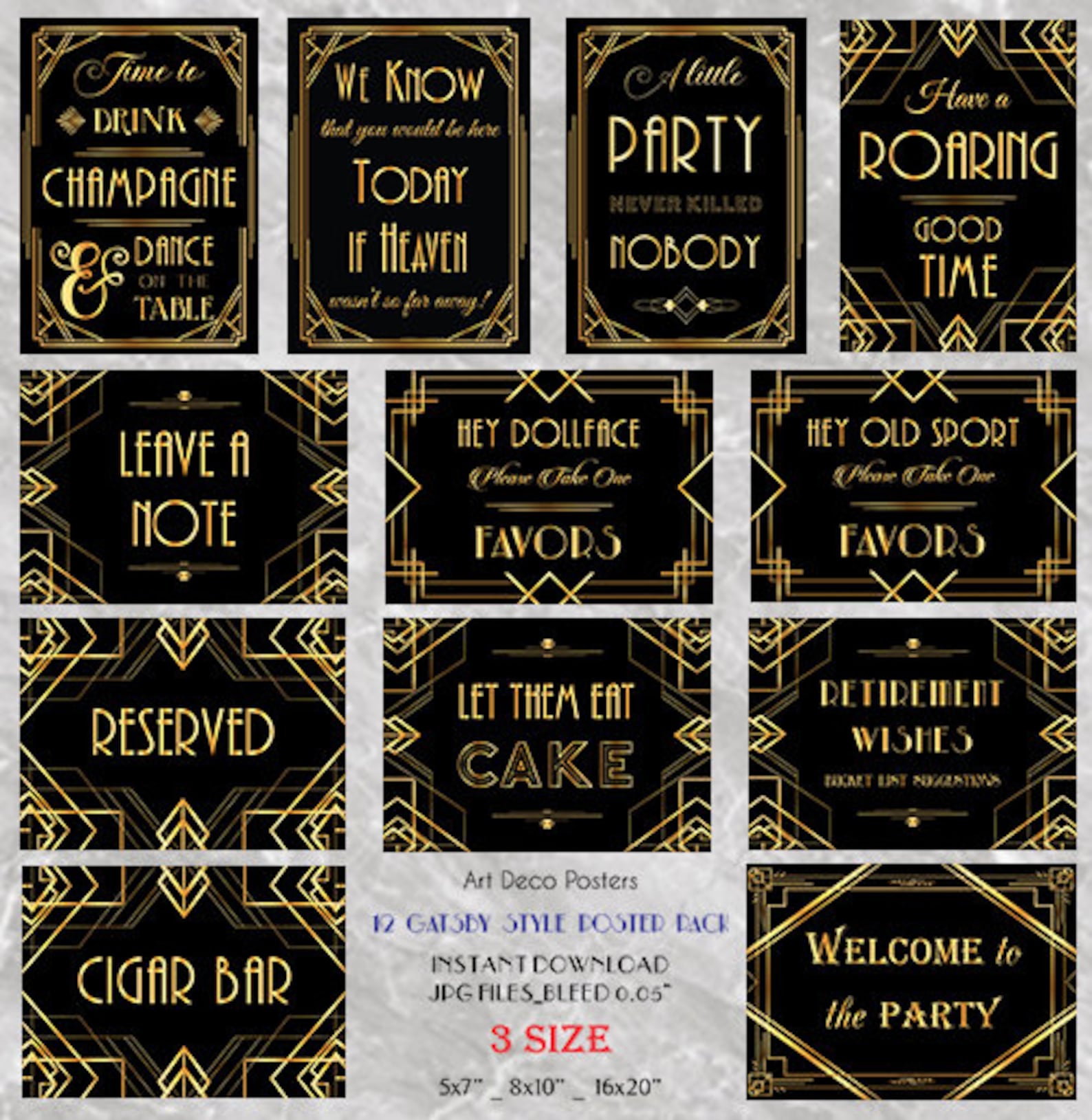 Printable Gatsby 12 Poster Pack Printable Wedding & Birthday - Etsy