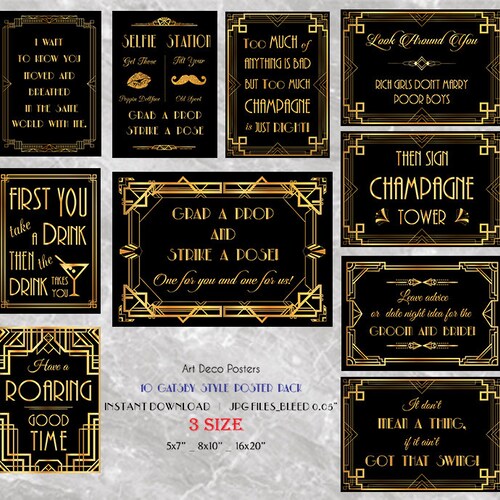 Printable Gatsby 10 Poster Pack Printable Wedding & Birthday Etsy