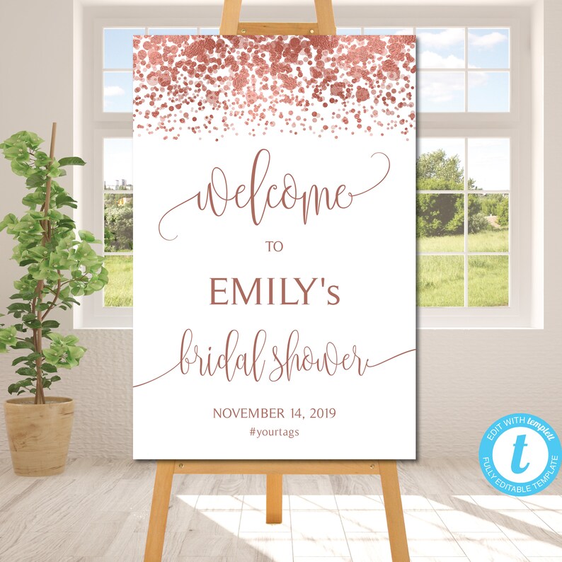 Blush Rose Gold Bridal Shower Signs To My Bridal Shower Instant Download DIY Printable Editable Templett F1019 Bridal Shower Welcome Sign