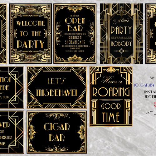 Printable Gatsby 6 Poster Pack Printable Wedding & Birthday - Etsy