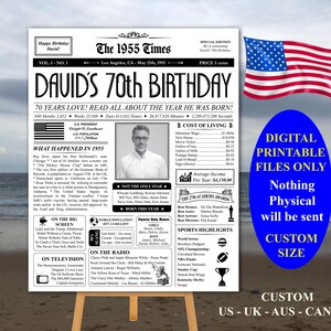 Poster 70er Geburtstag Zeitungsschild, Poster 1955, Born in 1955, Remember 1955 Schild, Dekoration zum 70er Geburtstag, vor 70 Jahren im Jahr 1955