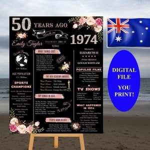 1974 AUSTRALIA, Poster 50th Birthday, Poster 1974, Born in 1974, Remember 1974 Sign, What happened in 1974 | Instant Download DIY Printable