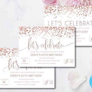 Blush Rose Gold Let's Celebrate Invitation, Generic Invitation, Birthday Invitations | Instant Download DIY Printable Editable | Templett