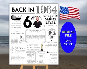 Poster 60th Birthday, 1964 Events, Poster 1964, Born in 1964, Remember 1964 Sign, What happened in 1964 | Instant Download DIY Printable P04