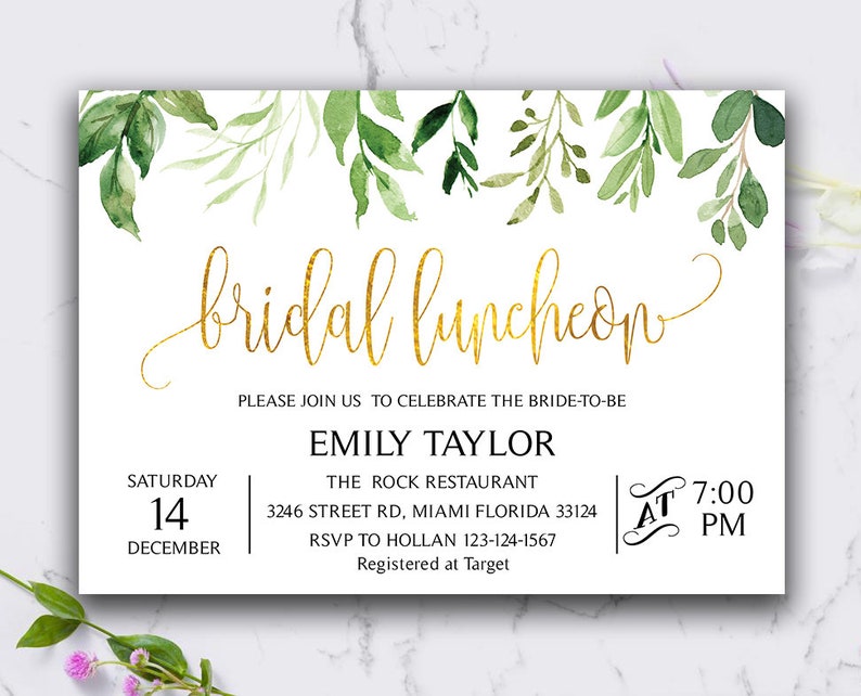 Gold and Green Leaf Bridal Luncheon Invitation Bridal Brunch Invitation Instant Download DIY Printable Editable Bridesmaid Luncheon