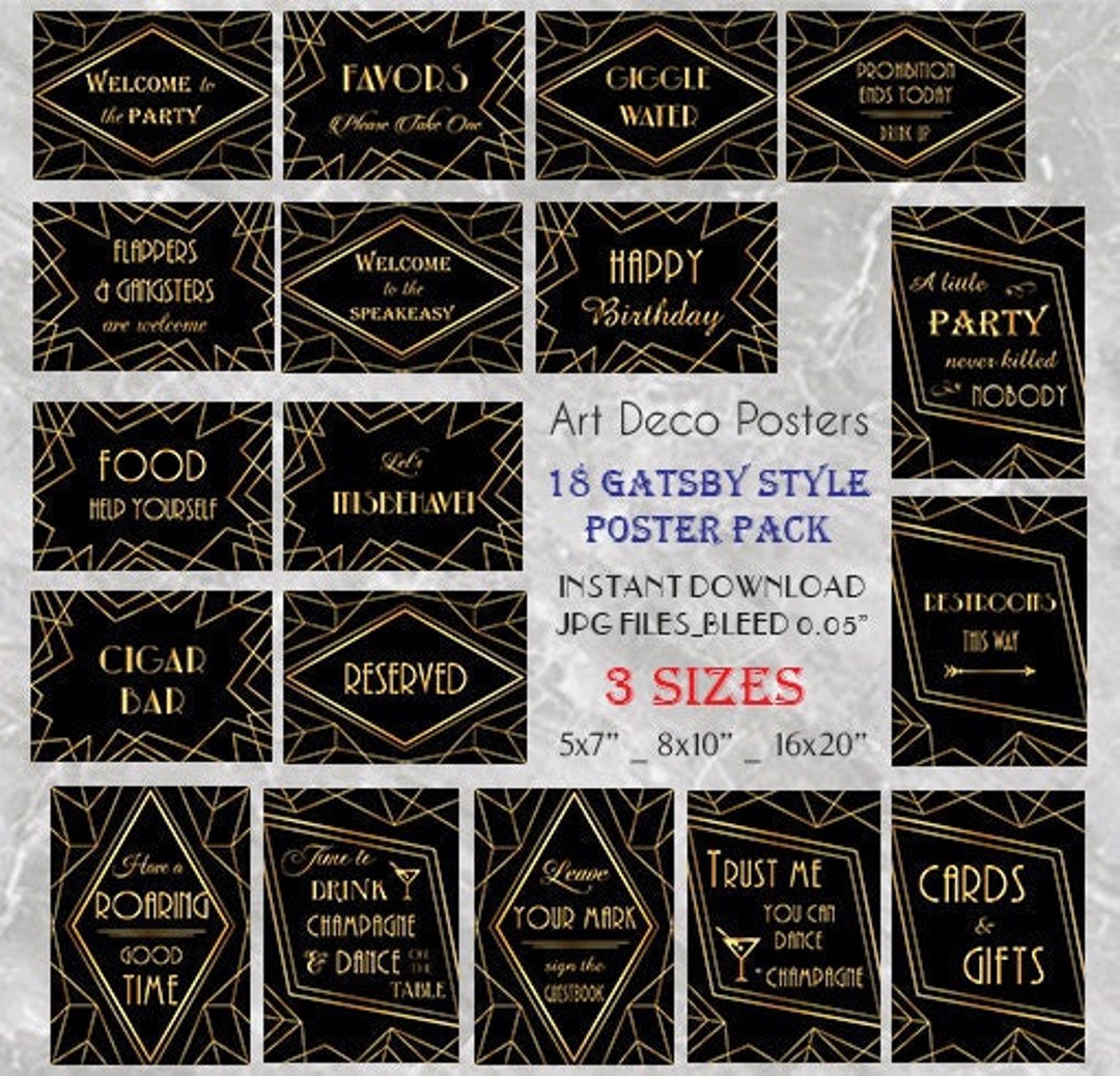 Printable Gatsby 18 Poster Pack Printable Wedding & Birthday Party Art