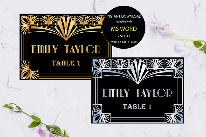 Printable Great Gatsby Art Deco Place Card Template Table | Etsy