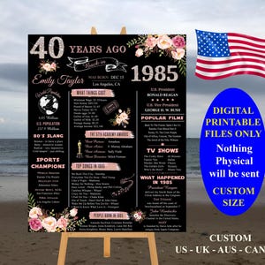 Poster 40th Birthday Gifts for Women in 1985, 1985 Events, Poster 1985, Born in 1985, Remember 1985 Sign | Instant Download DIY Printable P8
