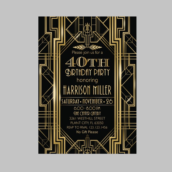 surprise party invitation great gatsby art deco elegant 30th 40th 50th 80th 90th birthday instant download diy printable editable art deco invitations
