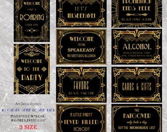 "10 Gatsby Poster Pack - ""Gatsby"" Poster im Art Deco Stil der 1920er Jahre zum Ausdrucken - 3 Größen von jedem Design inklusive SOFORTIGER DOWNLOAD."