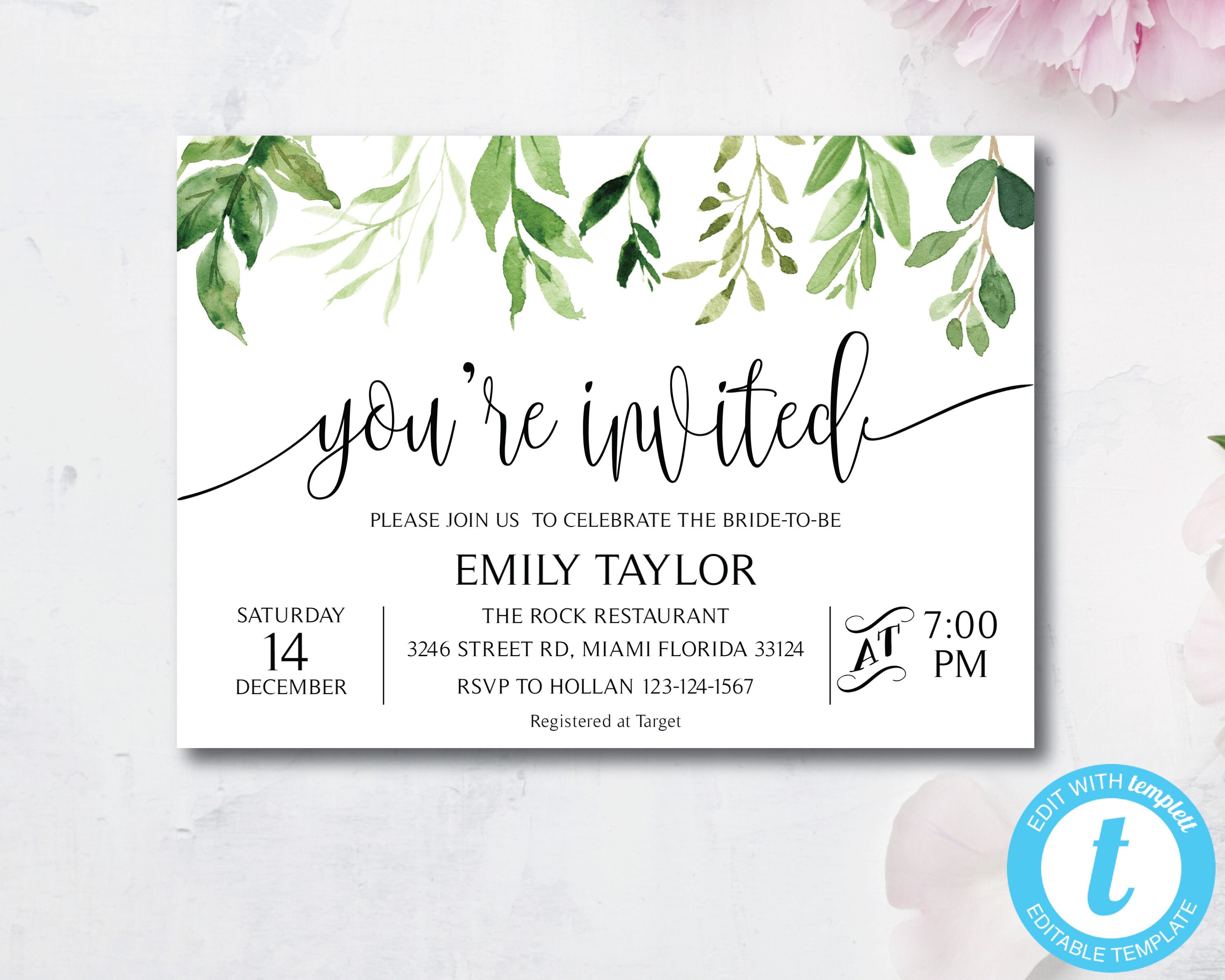 Greenery You're Invited Invitation Template Special Event Etsy