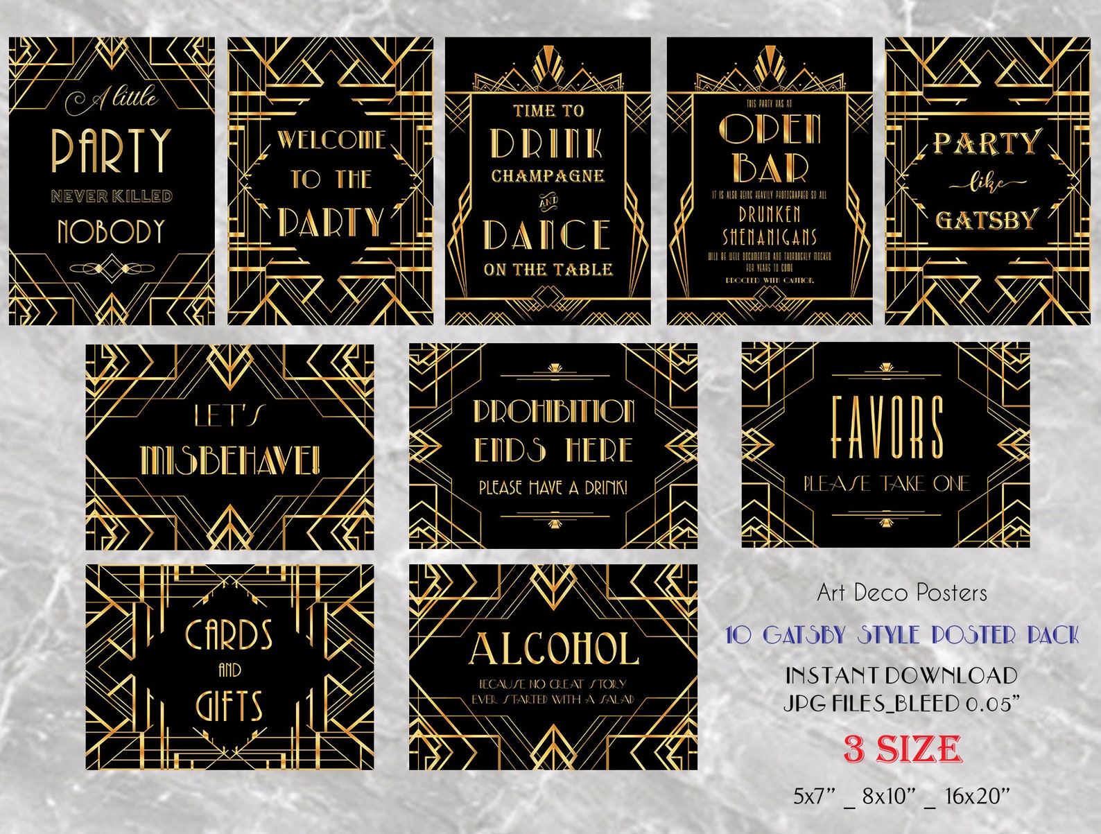 Printable Gatsby 10 Poster Pack Printable Wedding & Birthday | Etsy