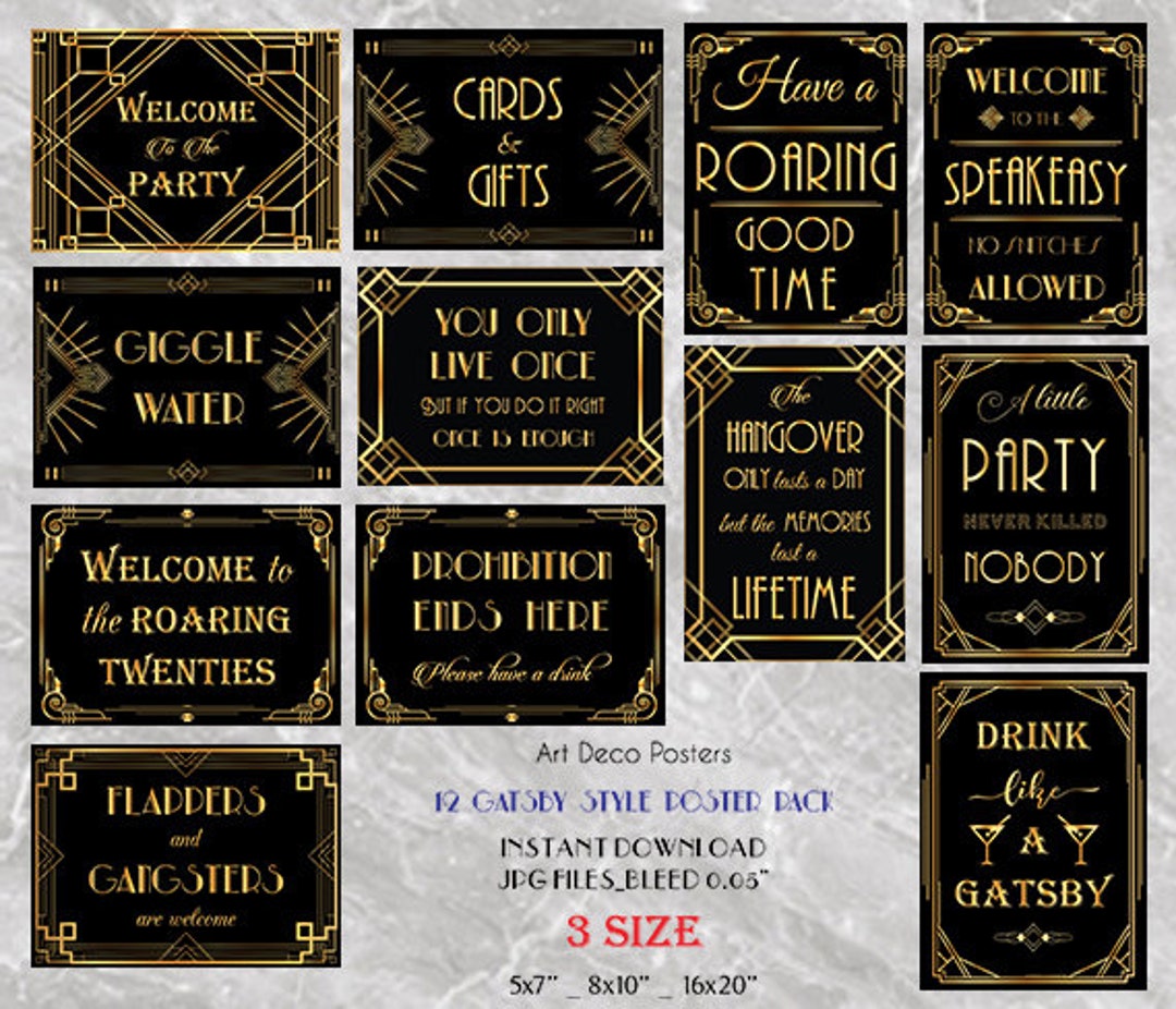 Printable Gatsby 12 Poster Pack Printable Wedding & Birthday Party Art
