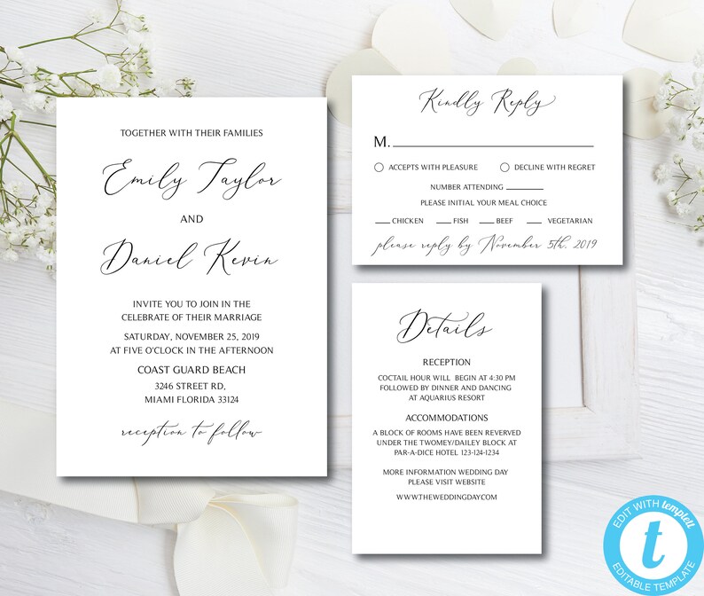 Burgundy Boho Wedding Invitation Set Template Kit Rsvp Details
