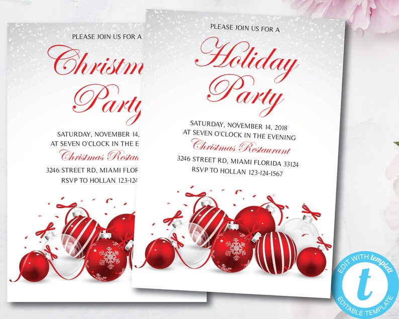 Instant Download DIY Printable Editable Christmas Party Invitation Holiday Party Invitations Templett