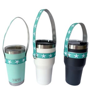 Aqua Starfish Hands Free Tumbler Tote - Yeti Cup Handle