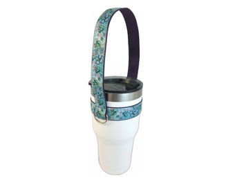 Tumbler Handle, Purple Succulent, Hands Free Yeti Rambler/Ozark Holder