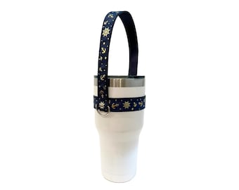 Gold and Navy Nautical Hands Free Tumbler Holder  - Yeti Rambler/Ozark Cup Handle