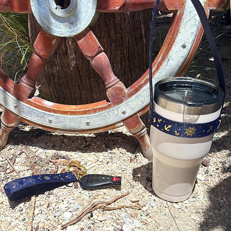 Gold and Navy Nautical Hands Free Tumbler Holder - Yeti Rambler/Ozark Cup Handle afbeelding 7