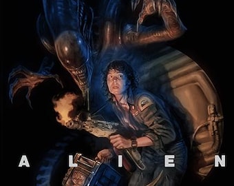 Alien - Ripley Saves Jonesy 1979 Horror Art Print