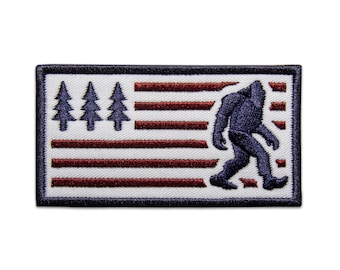 Bigfoot American Flag Embroidered Patch – USA Sasquatch, Iron-On/Sew-On