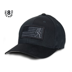 Squatch Flexfit Hat - American Flag - Bigfoot - Pacific Northwest - USA - Sasquatch - Camping - Woods - Creature - Yeti - Gifts for Him