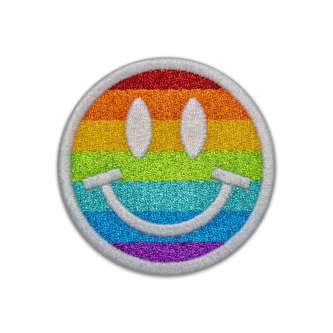 Smiley Rapper Pride Regenbogen Smiley Aufnäher gestickt - Retro Patch Aufnäher für Jacke ...