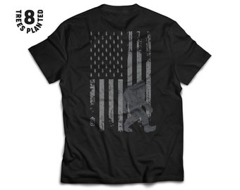 Squatch Shirt - American Flag - Bigfoot - Pacific Northwest - USA - Sasquatch - Hiking - Camping - Woods - Creature - Yeti - Gifts for Him