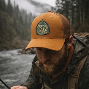 Salmon Patch Trucker Hat – Pacific Northwest Fishing, Outdoor Adventure