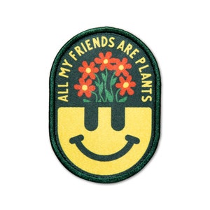Cute Plant Lover Patch – Garden Girl Gift – Houseplants – Smiley Face Embroidered Iron On Patch – Cottagecore Accessory – Flower Pot Patch