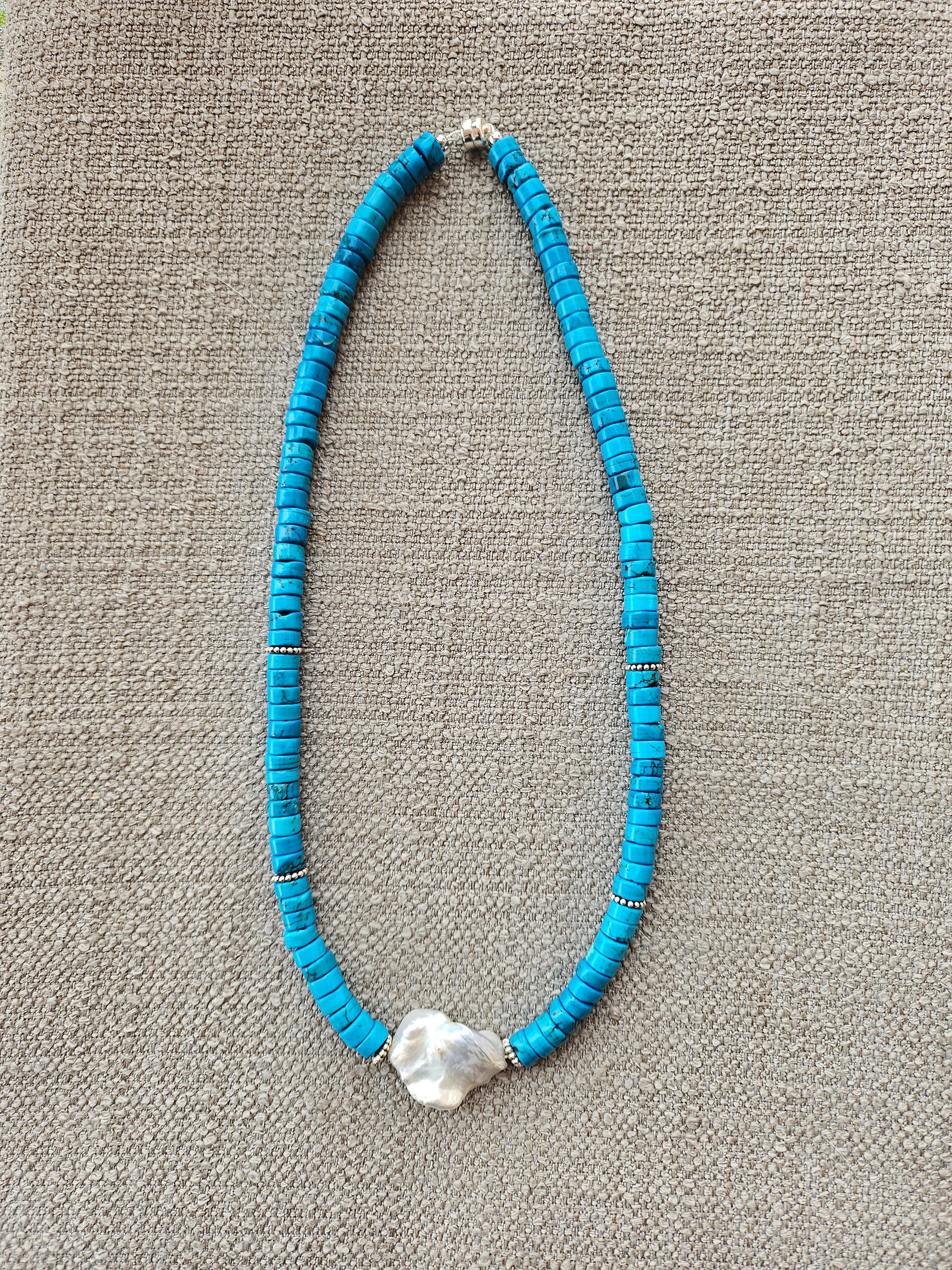 Turquoise and Baroque Pearl Necklace - Etsy