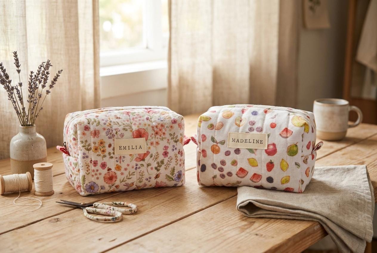 Unique Pouch Personalized Bag - Handmade Quilted Cotton Pouch – Timeless Watercolor ...