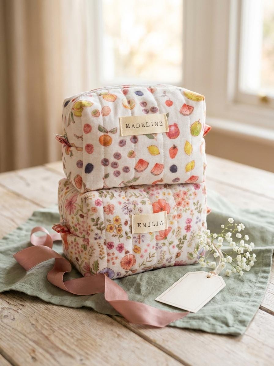 Unique Pouch Personalized Bag - Handmade Quilted Cotton Pouch – Timeless Watercolor ...