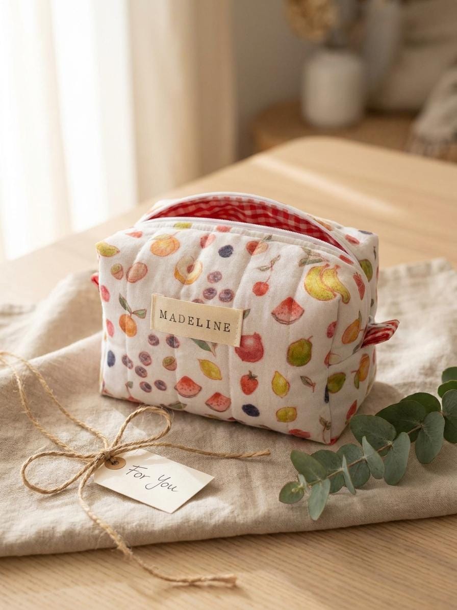 Unique Pouch Personalized Bag - Handmade Quilted Cotton Pouch – Timeless Watercolor ...