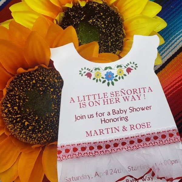 Invitación a fiesta mexicana, invitación a baby shower, invitación a fiesta, invitación hecha a mano, invitación a vestido mexicano, fiesta charra,