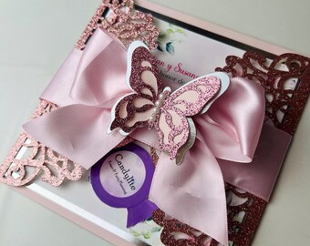 Laser cut invitation, butterfly invitation, bautizo, babyshower, quinceañera invitation, sweet 16 invitation, handmade invitation, coquette